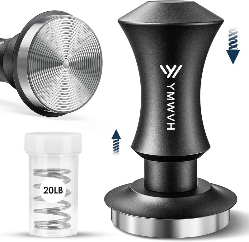 YMWVH Espresso Tamper 58.3mm with 20lb/30lbs Replacement Springs Tamper Black, Premium Barista Coffee Tamper With 100% Stainless Steel Ripple Base, Compatible with Rancilio, Gaggia Portafilter, E61 Group - Image 1
